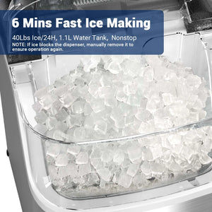 Nugget ice Maker countertop, Soft Pebble Ice Machine 40lbs/Day Small Chewable Pellet ice, Stainless Steel Quiet Mini Chewy Ice Maker Self Cleaning, Ice Ready in 6 Mins for Home Kitchen Office