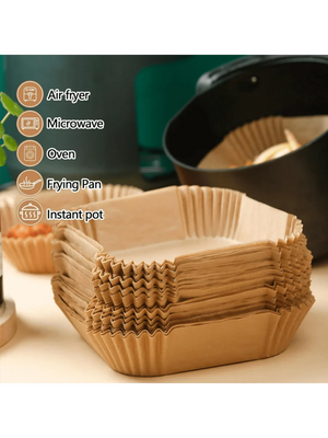 100pcs, Square Disposable Air Fryer Liners (9in), Paper Air Fryer Liner Pots, Paper Basket Bowls, Baking Trays, Oven Acces