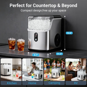 Nugget ice Maker countertop, Soft Pebble Ice Machine 40lbs/Day Small Chewable Pellet ice, Stainless Steel Quiet Mini Chewy Ice Maker Self Cleaning, Ice Ready in 6 Mins for Home Kitchen Office