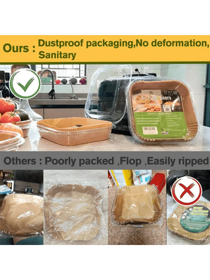 100pcs, Square Disposable Air Fryer Liners (9in), Paper Air Fryer Liner Pots, Paper Basket Bowls, Baking Trays, Oven Acces