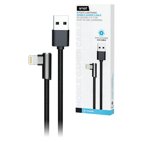 AMPD 90 Degree Gamer USB A to Apple Lightning Cable by AMPD