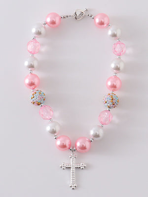 Pink cross Bubblegum Necklace