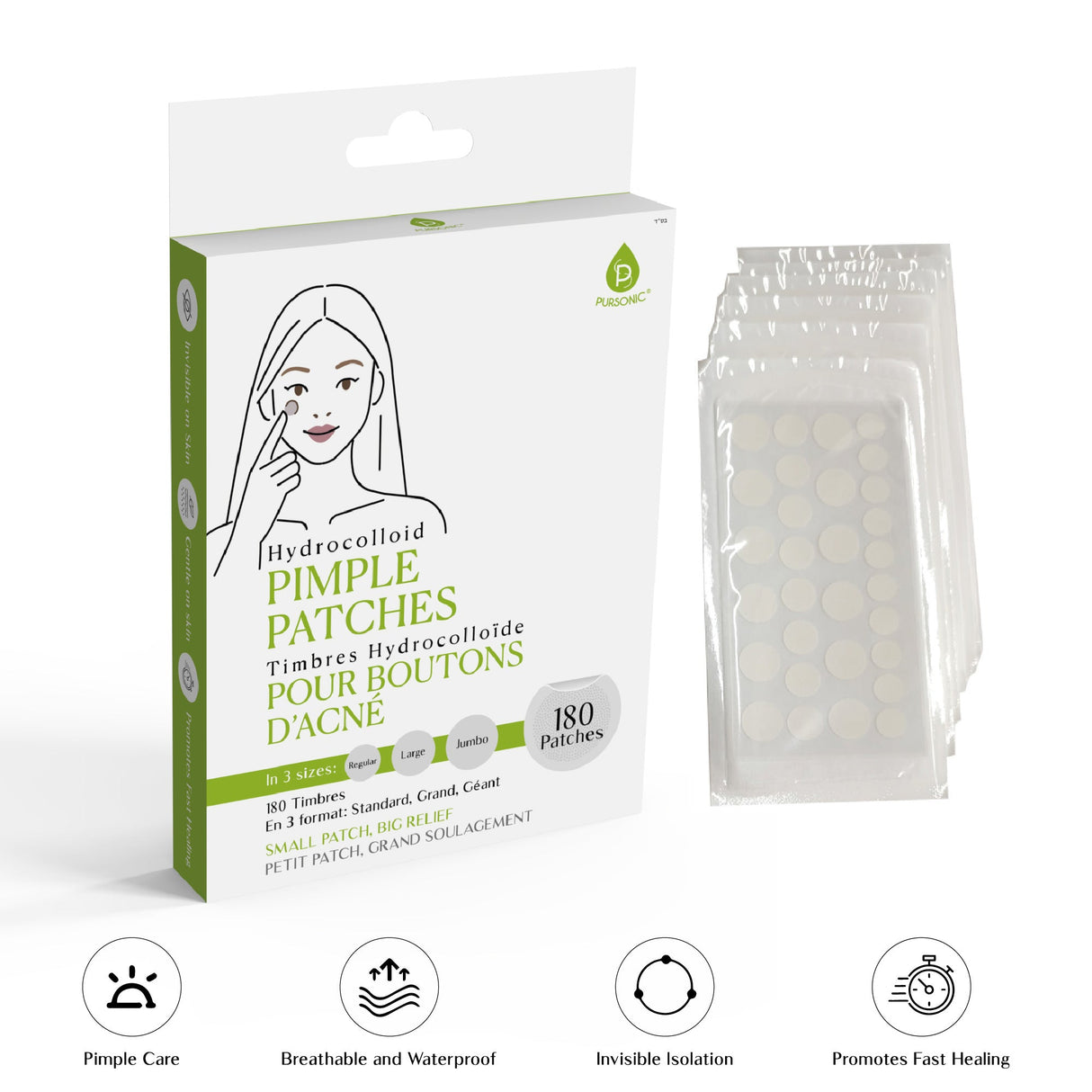 Pursonic Hydrocolloid Pimple Patches – Multi-Size Blemish Care for Faster Healing by Pursonic