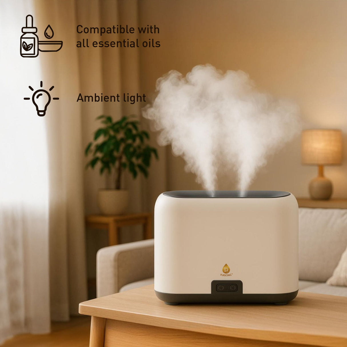 Pursonic FlameGlow Aromatherapy Diffuser & 6-Pack Essential Oils Wellness Bundle – Pure Relaxation with Light, Scent & Serenity by Pursonic