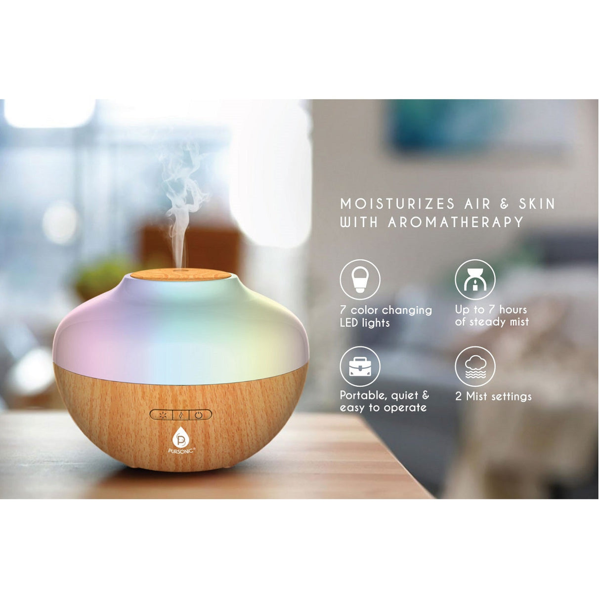 FlameGlow Aromatherapy Diffuser, Pursonic 6-Pack Essential Oils & Portable 360° Hi-Res Wireless Speaker