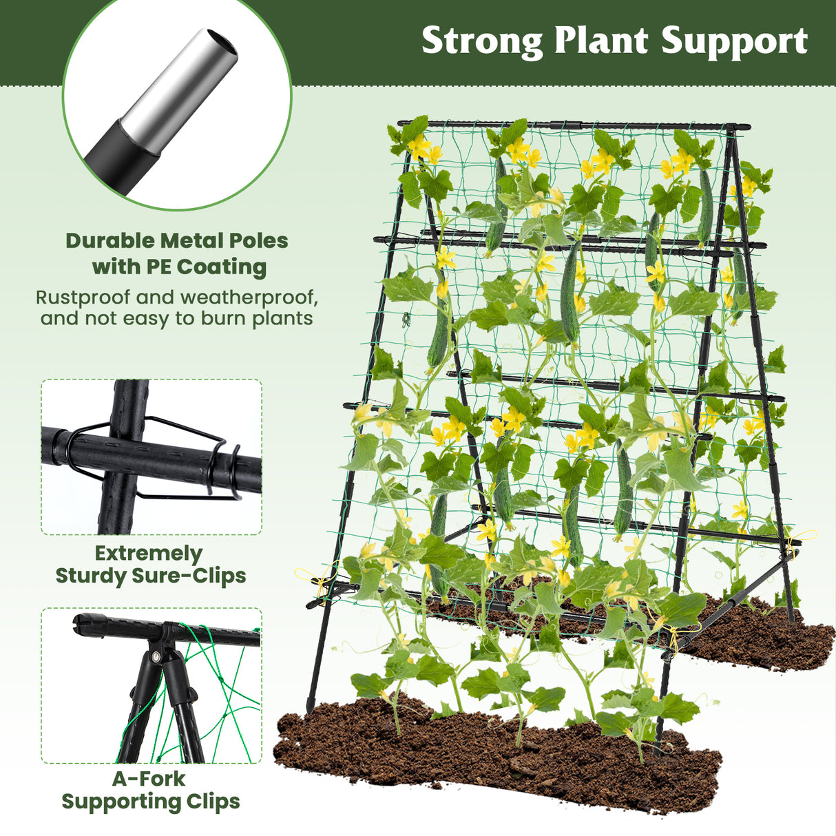 A-Frame Garden Cucumber Trellis with Netting for Climbing Plants Outdoor-Black