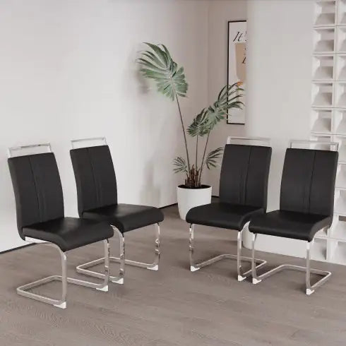 Modern Dining Chairs,PU Faux Leather High Back Upholstered Side Chair With C-shaped Tube Plating Metal Legs For Dining Room Kitchen Vanity Patio Club Guest Office Chair Set Of 4