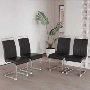 Modern Dining Chairs,PU Faux Leather High Back Upholstered Side Chair With C-shaped Tube Plating Metal Legs For Dining Room Kitchen Vanity Patio Club Guest Office Chair Set Of 4