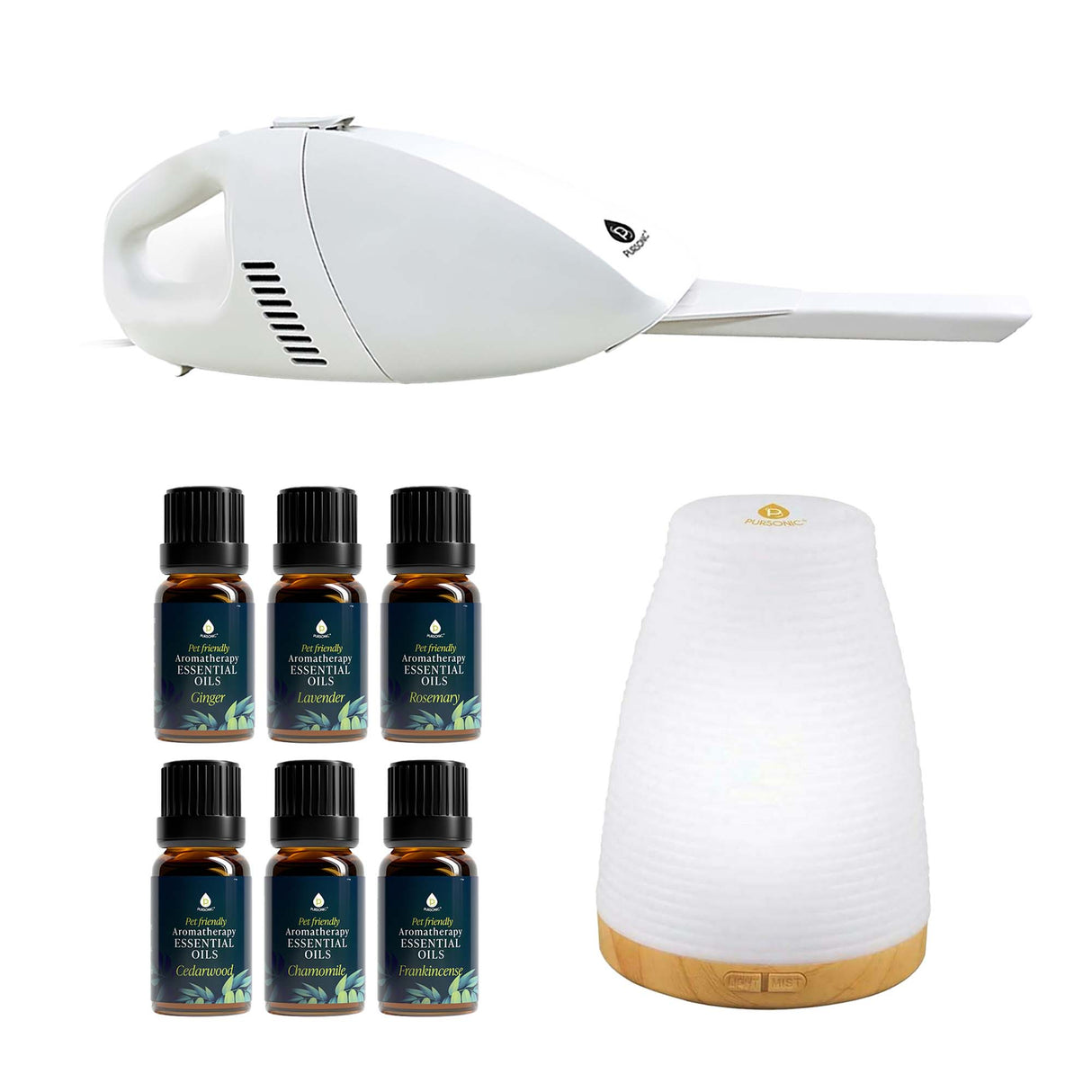 Pursonic Pet & Chill Essentials: Pet-Friendly Oils, USB Diffuser & Car Vacuum by Pursonic
