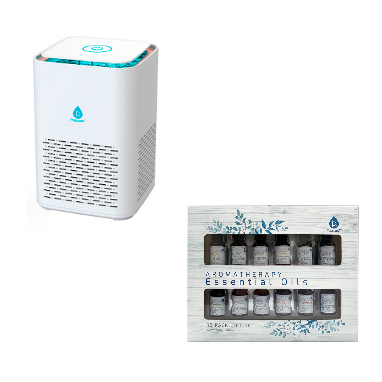 Pursonic Clean Air & Aromatherapy Bundle – True HEPA Air Purifier with 12 Essential Oils by Pursonic