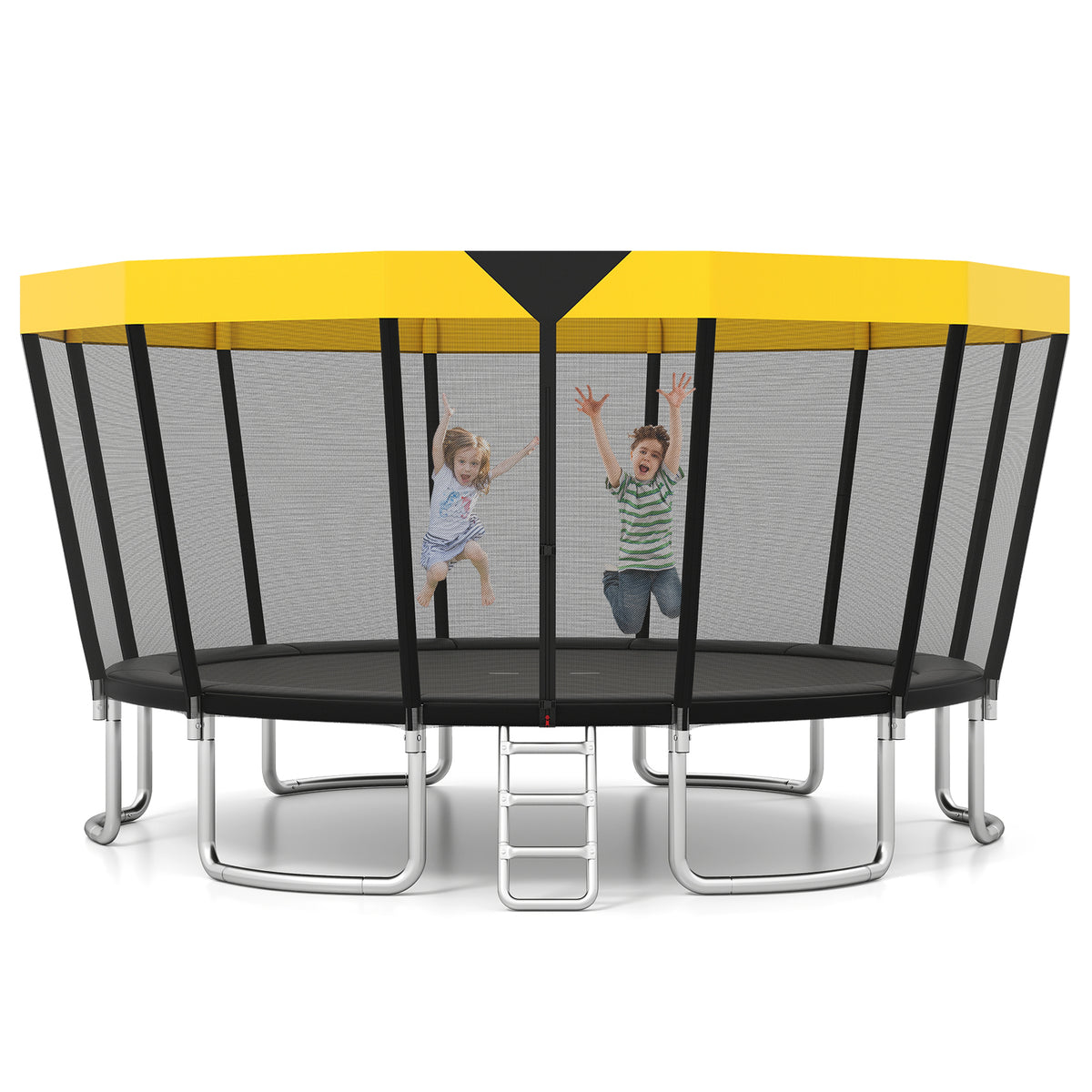 ASTM Compliant Recreational Trampoline with Non-Slip Ladder-Yellow