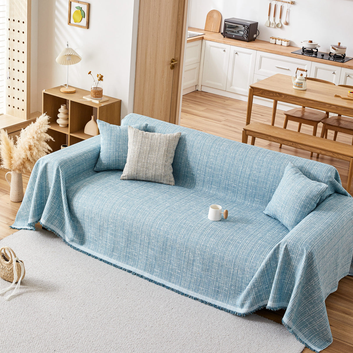 Couch Cover Blanket Couch Covers for Most Shape Sofas Washable Durable Sofa Throw Cover with Tassels