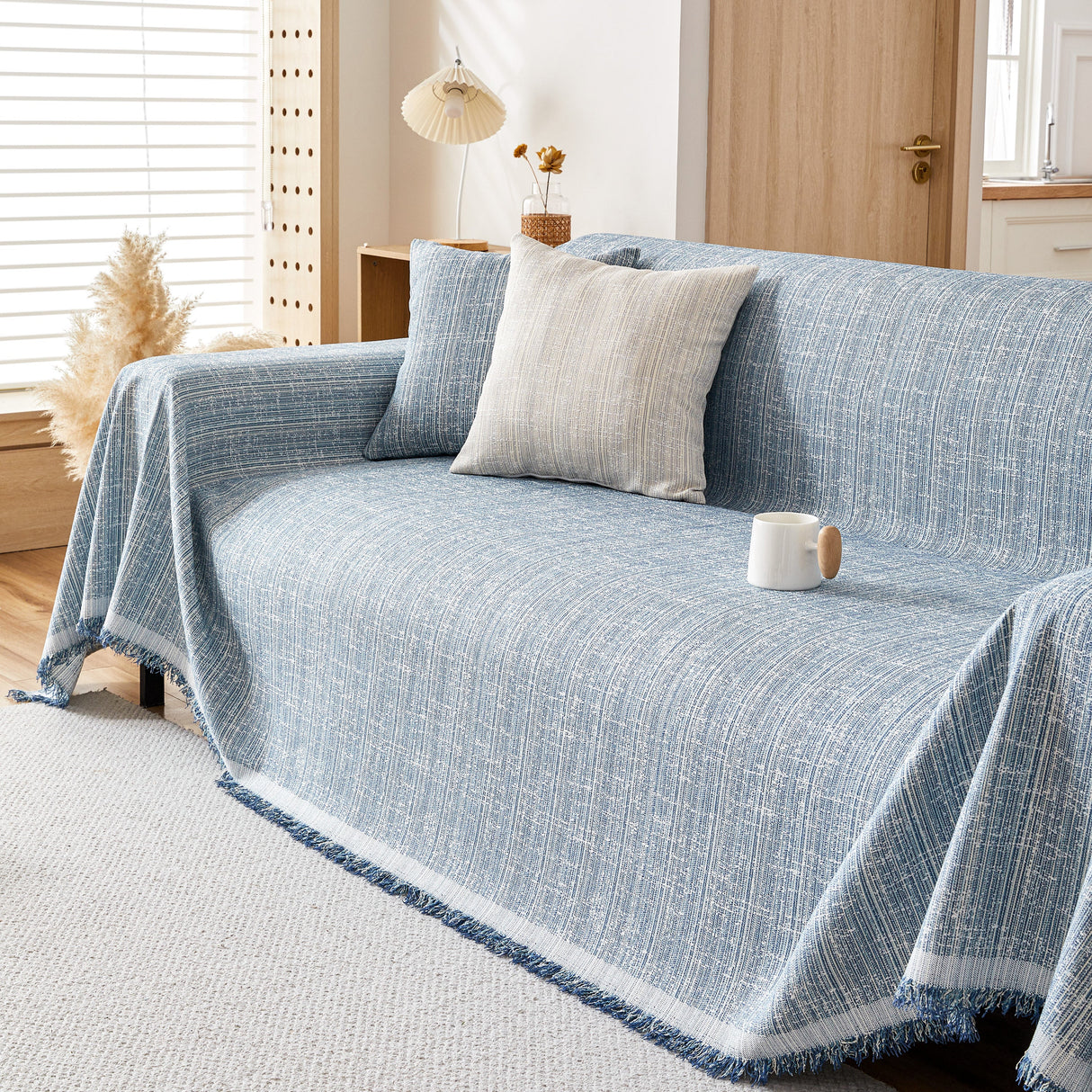 Couch Cover Blanket Couch Covers for Most Shape Sofas Washable Durable Sofa Throw Cover with Tassels