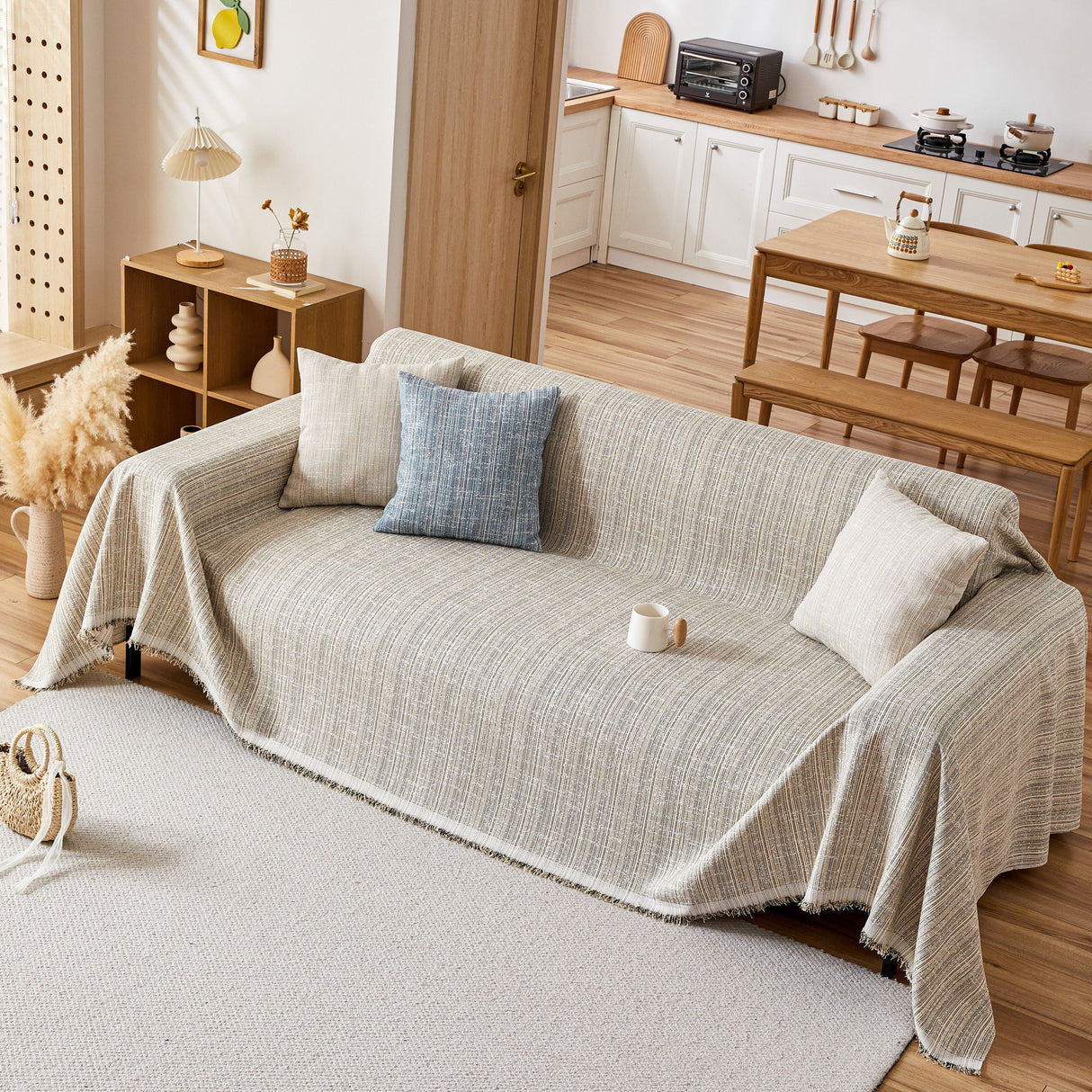 Couch Cover Blanket Couch Covers for Most Shape Sofas Washable Durable Sofa Throw Cover with Tassels