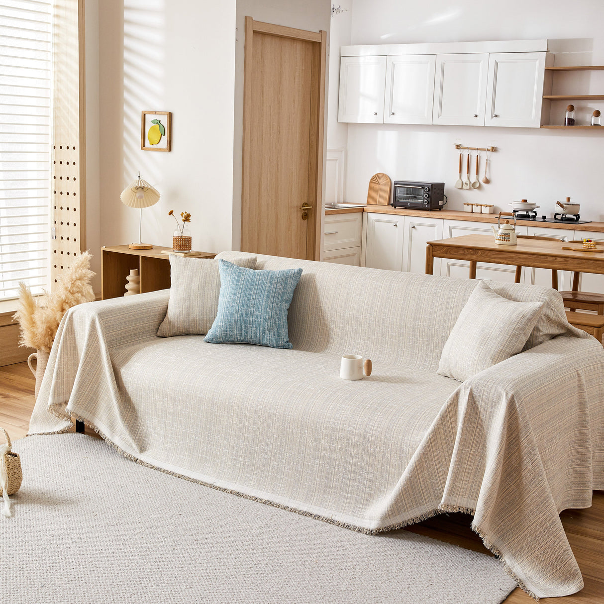 Couch Cover Blanket Couch Covers for Most Shape Sofas Washable Durable Sofa Throw Cover with Tassels