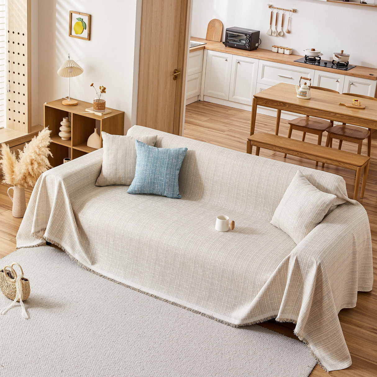 Couch Cover Blanket Couch Covers for Most Shape Sofas Washable Durable Sofa Throw Cover with Tassels