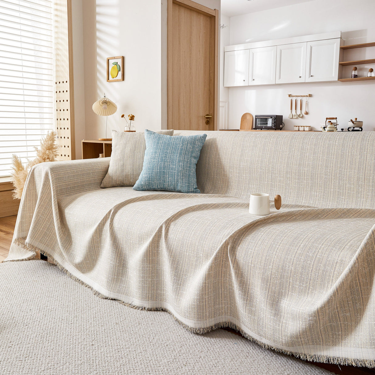 Couch Cover Blanket Couch Covers for Most Shape Sofas Washable Durable Sofa Throw Cover with Tassels