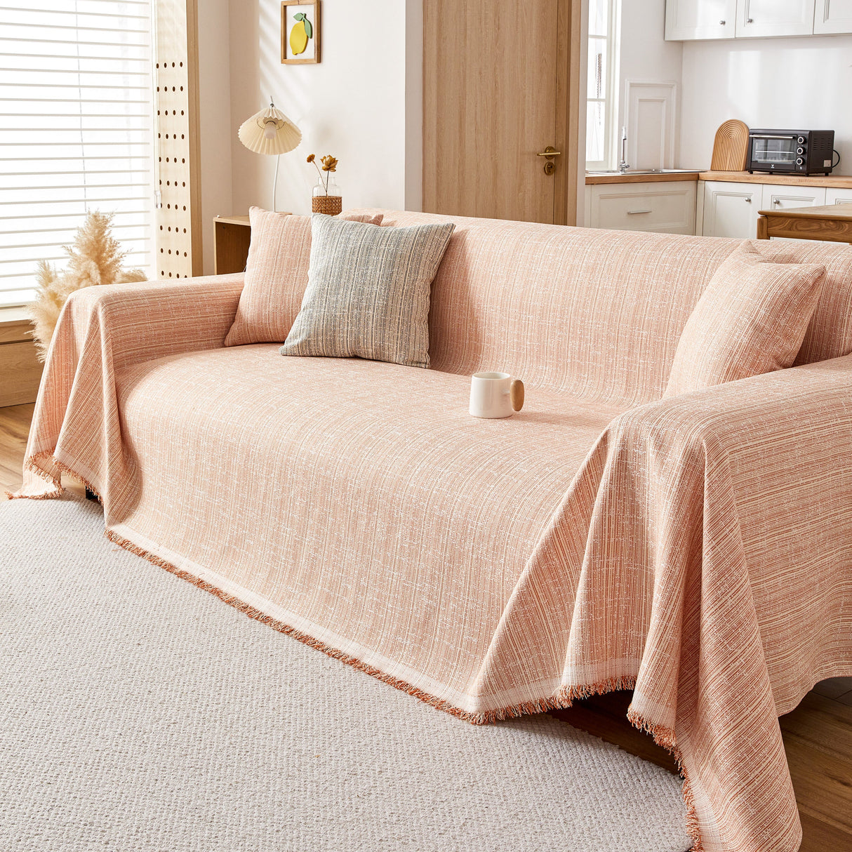 Couch Cover Blanket Couch Covers for Most Shape Sofas Washable Durable Sofa Throw Cover with Tassels