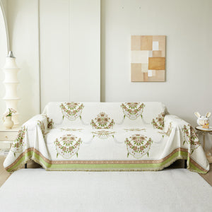 Charming French Country Floral Basket Sofa Throw Cover Rustic Farmhouse-Style Couch Cover Blankets