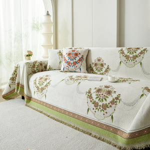 Charming French Country Floral Basket Sofa Throw Cover Rustic Farmhouse-Style Couch Cover Blankets