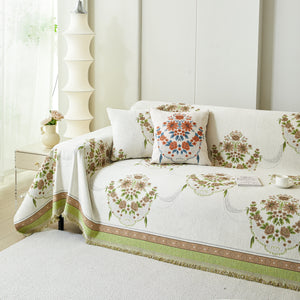 Charming French Country Floral Basket Sofa Throw Cover Rustic Farmhouse-Style Couch Cover Blankets