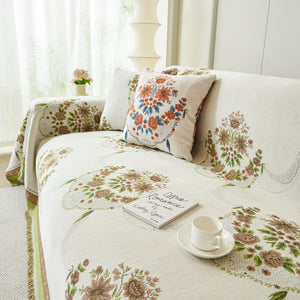 Charming French Country Floral Basket Sofa Throw Cover Rustic Farmhouse-Style Couch Cover Blankets