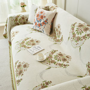 Charming French Country Floral Basket Sofa Throw Cover Rustic Farmhouse-Style Couch Cover Blankets