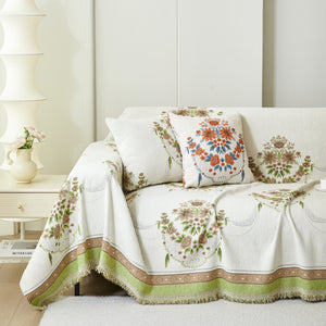 Charming French Country Floral Basket Sofa Throw Cover Rustic Farmhouse-Style Couch Cover Blankets