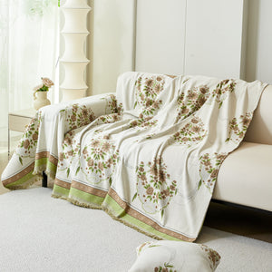 Charming French Country Floral Basket Sofa Throw Cover Rustic Farmhouse-Style Couch Cover Blankets