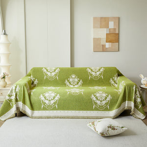 Charming French Country Floral Basket Sofa Throw Cover Rustic Farmhouse-Style Couch Cover Blankets