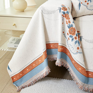 Charming French Country Floral Basket Sofa Throw Cover Rustic Farmhouse-Style Couch Cover Blankets