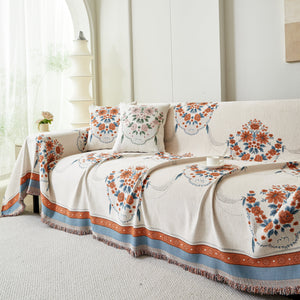 Charming French Country Floral Basket Sofa Throw Cover Rustic Farmhouse-Style Couch Cover Blankets