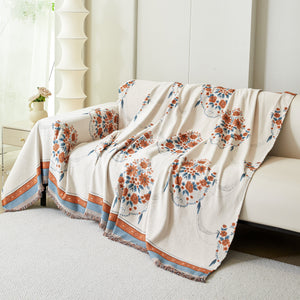 Charming French Country Floral Basket Sofa Throw Cover Rustic Farmhouse-Style Couch Cover Blankets
