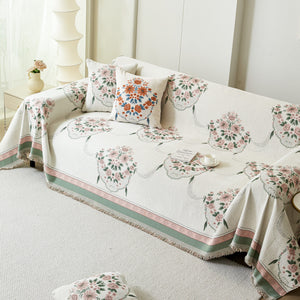 Charming French Country Floral Basket Sofa Throw Cover Rustic Farmhouse-Style Couch Cover Blankets