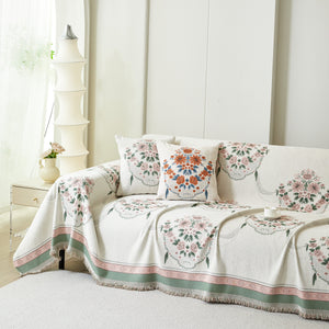 Charming French Country Floral Basket Sofa Throw Cover Rustic Farmhouse-Style Couch Cover Blankets
