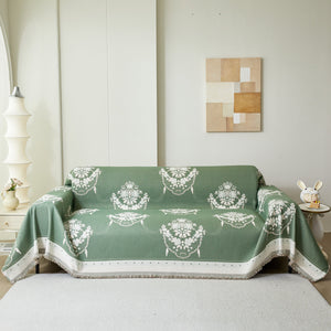 Charming French Country Floral Basket Sofa Throw Cover Rustic Farmhouse-Style Couch Cover Blankets