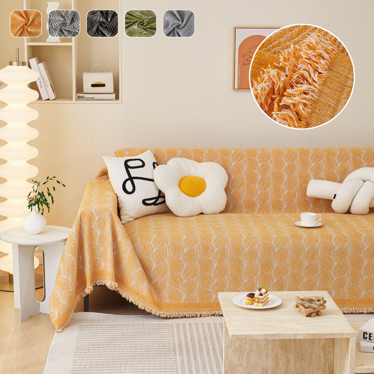 Leaf Universal Furniture Protector Chenille Couch Cover, Large Couch Cover Blanket for Couch Sofa