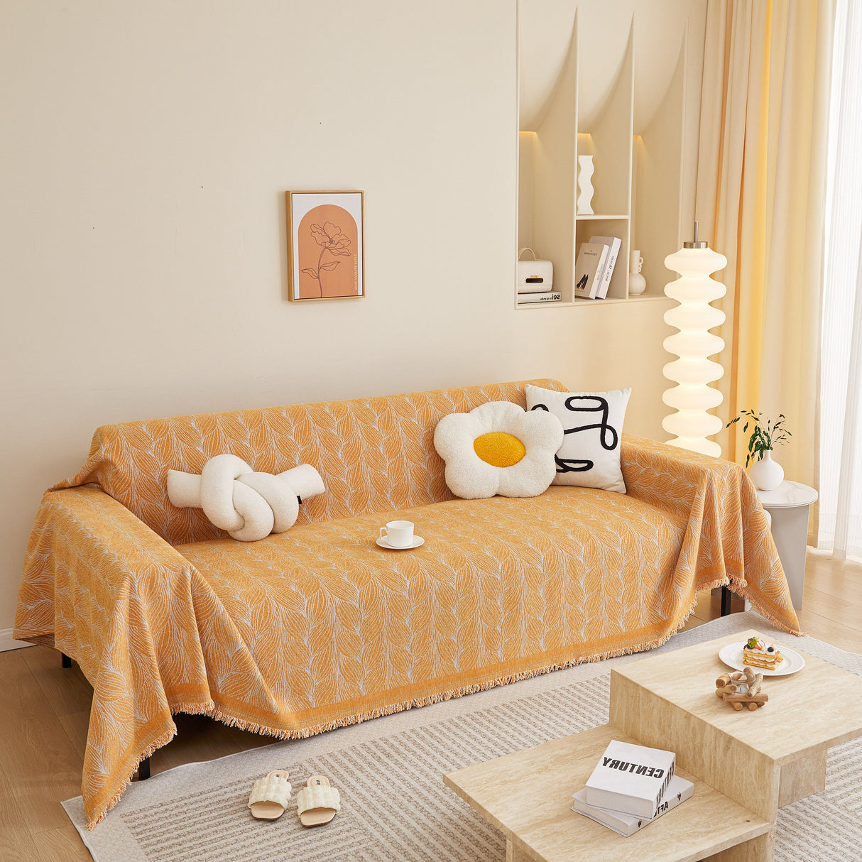 Leaf Universal Furniture Protector Chenille Couch Cover, Large Couch Cover Blanket for Couch Sofa