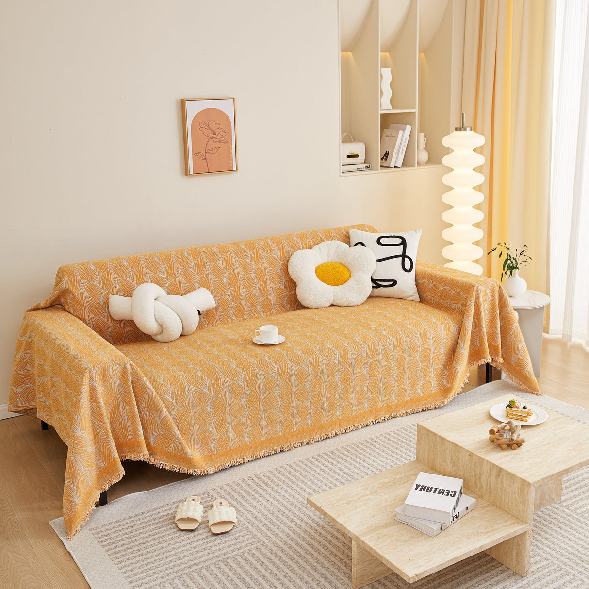 Leaf Universal Furniture Protector Chenille Couch Cover, Large Couch Cover Blanket for Couch Sofa