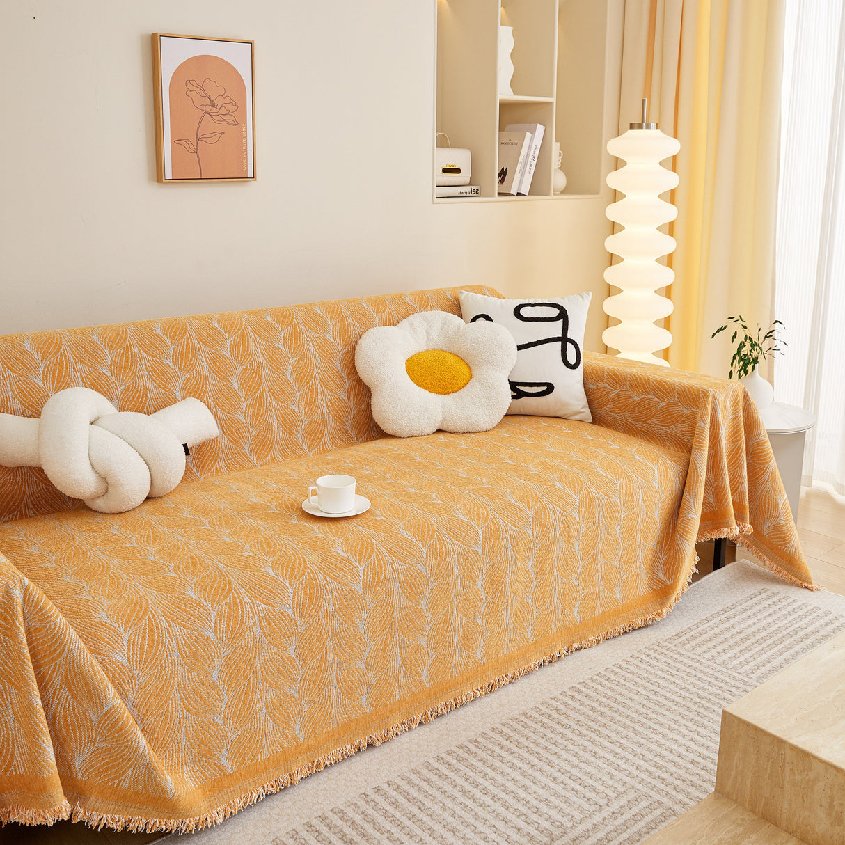 Leaf Universal Furniture Protector Chenille Couch Cover, Large Couch Cover Blanket for Couch Sofa