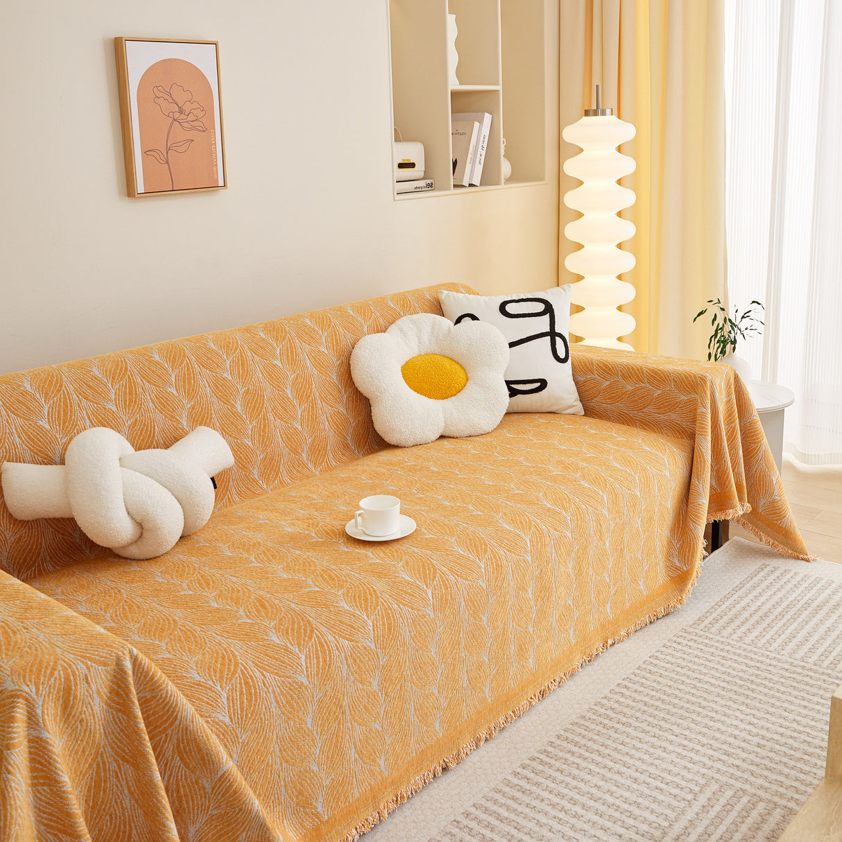 Leaf Universal Furniture Protector Chenille Couch Cover, Large Couch Cover Blanket for Couch Sofa