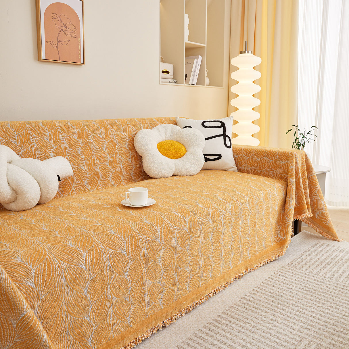 Leaf Universal Furniture Protector Chenille Couch Cover, Large Couch Cover Blanket for Couch Sofa