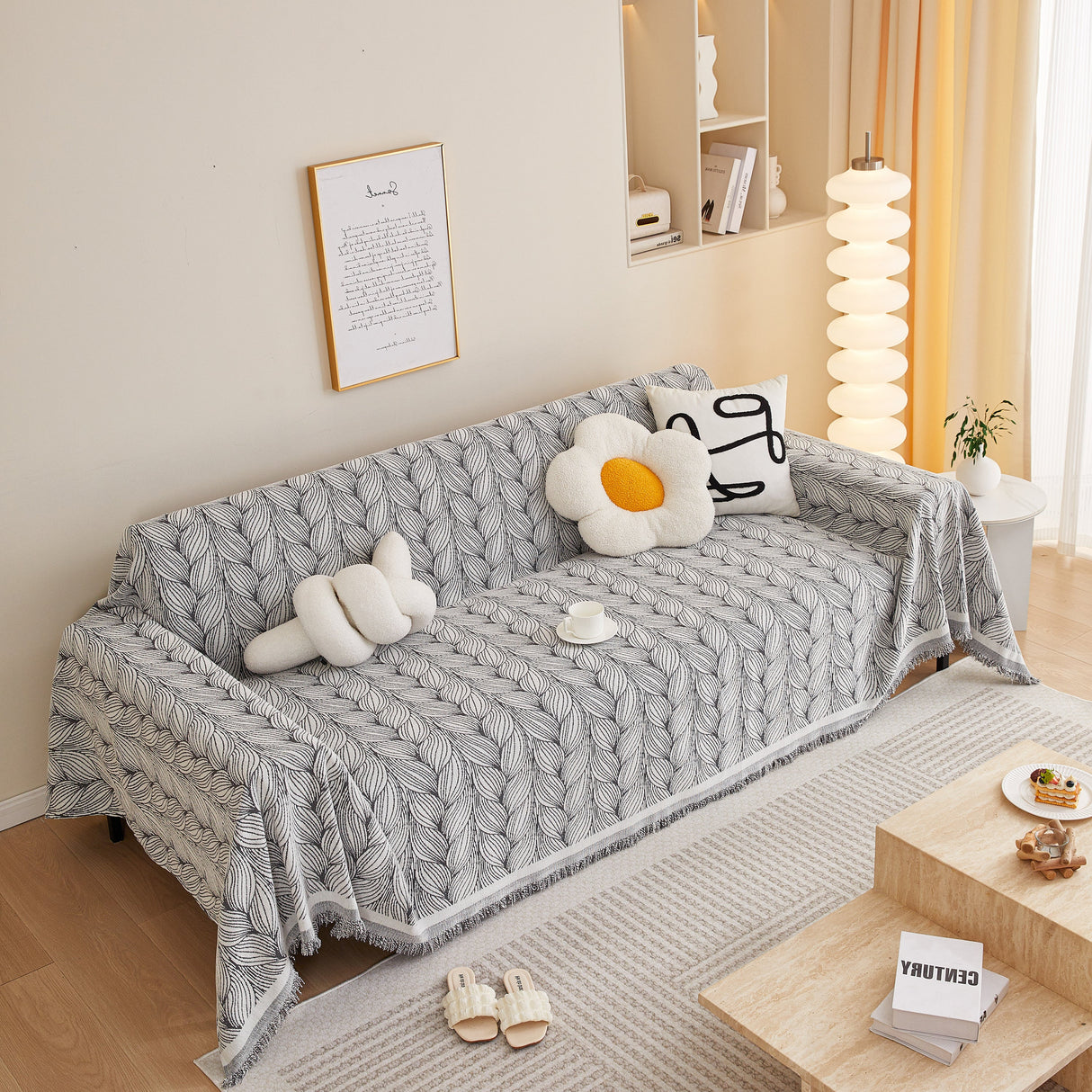 Leaf Universal Furniture Protector Chenille Couch Cover, Large Couch Cover Blanket for Couch Sofa