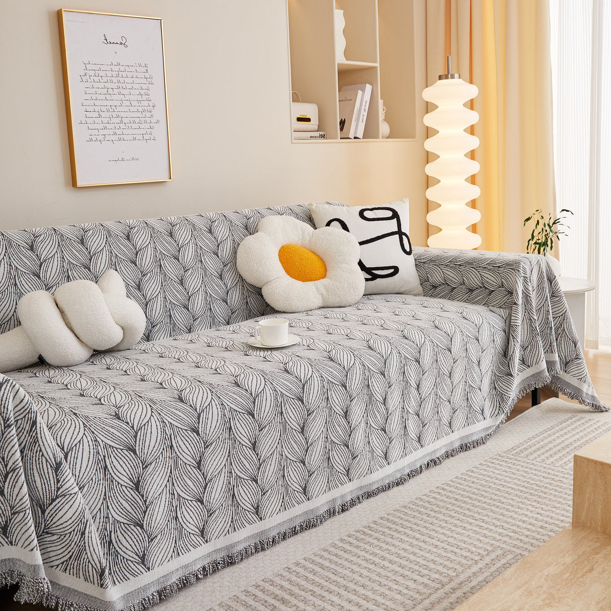 Leaf Universal Furniture Protector Chenille Couch Cover, Large Couch Cover Blanket for Couch Sofa