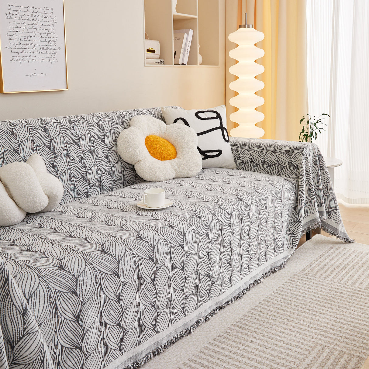 Leaf Universal Furniture Protector Chenille Couch Cover, Large Couch Cover Blanket for Couch Sofa