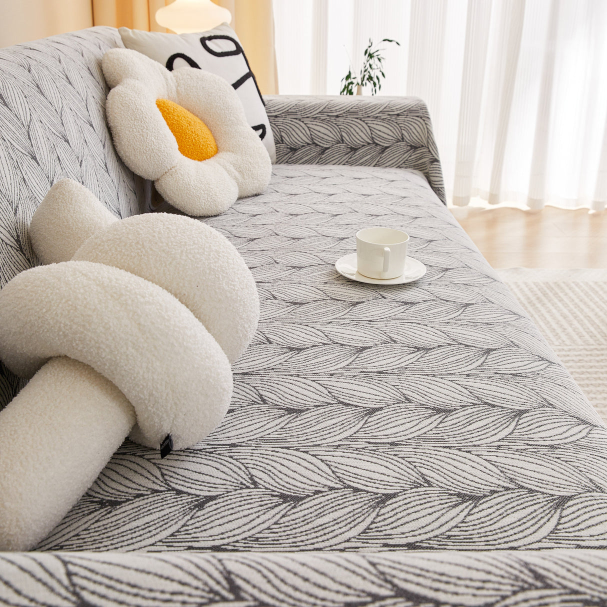 Leaf Universal Furniture Protector Chenille Couch Cover, Large Couch Cover Blanket for Couch Sofa