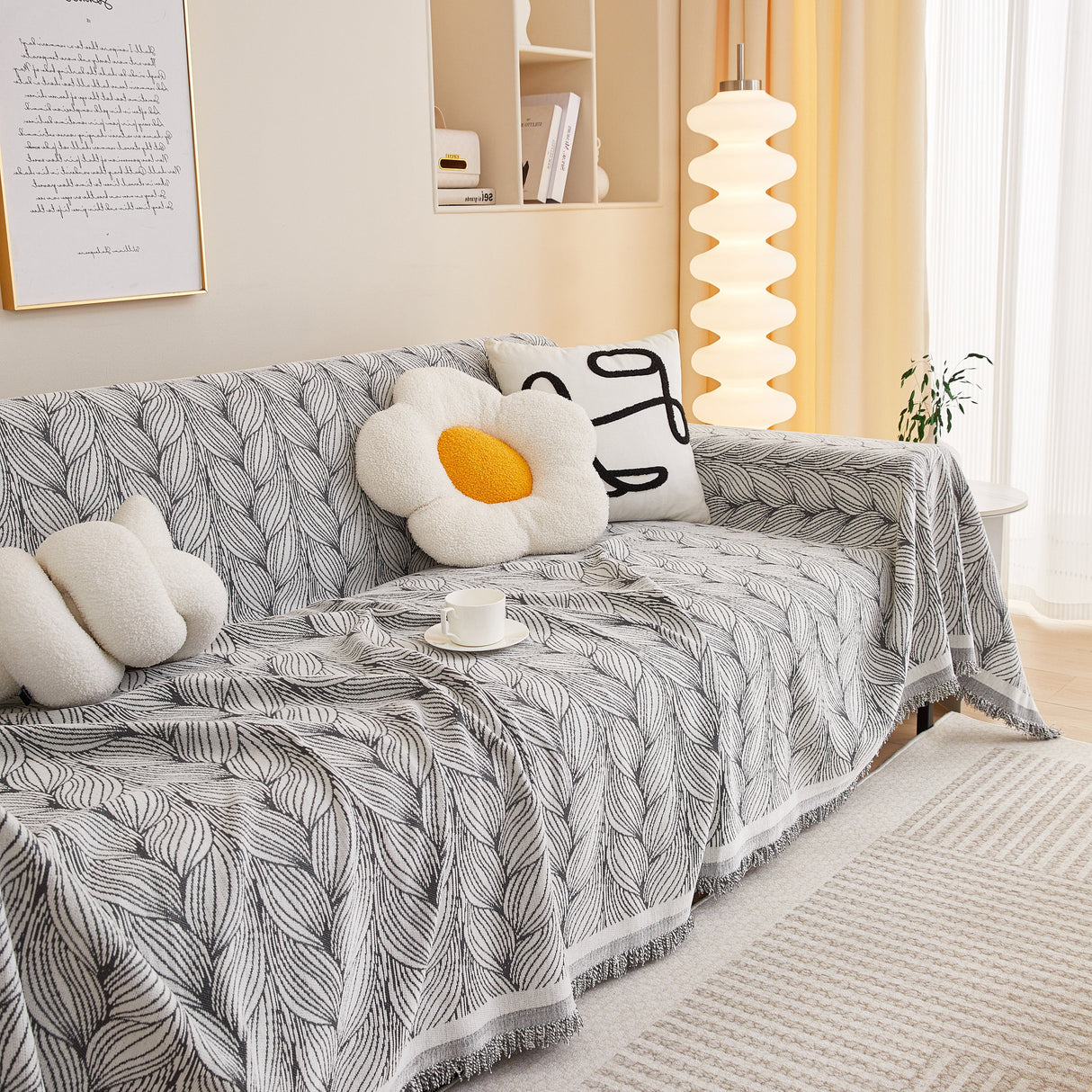 Leaf Universal Furniture Protector Chenille Couch Cover, Large Couch Cover Blanket for Couch Sofa