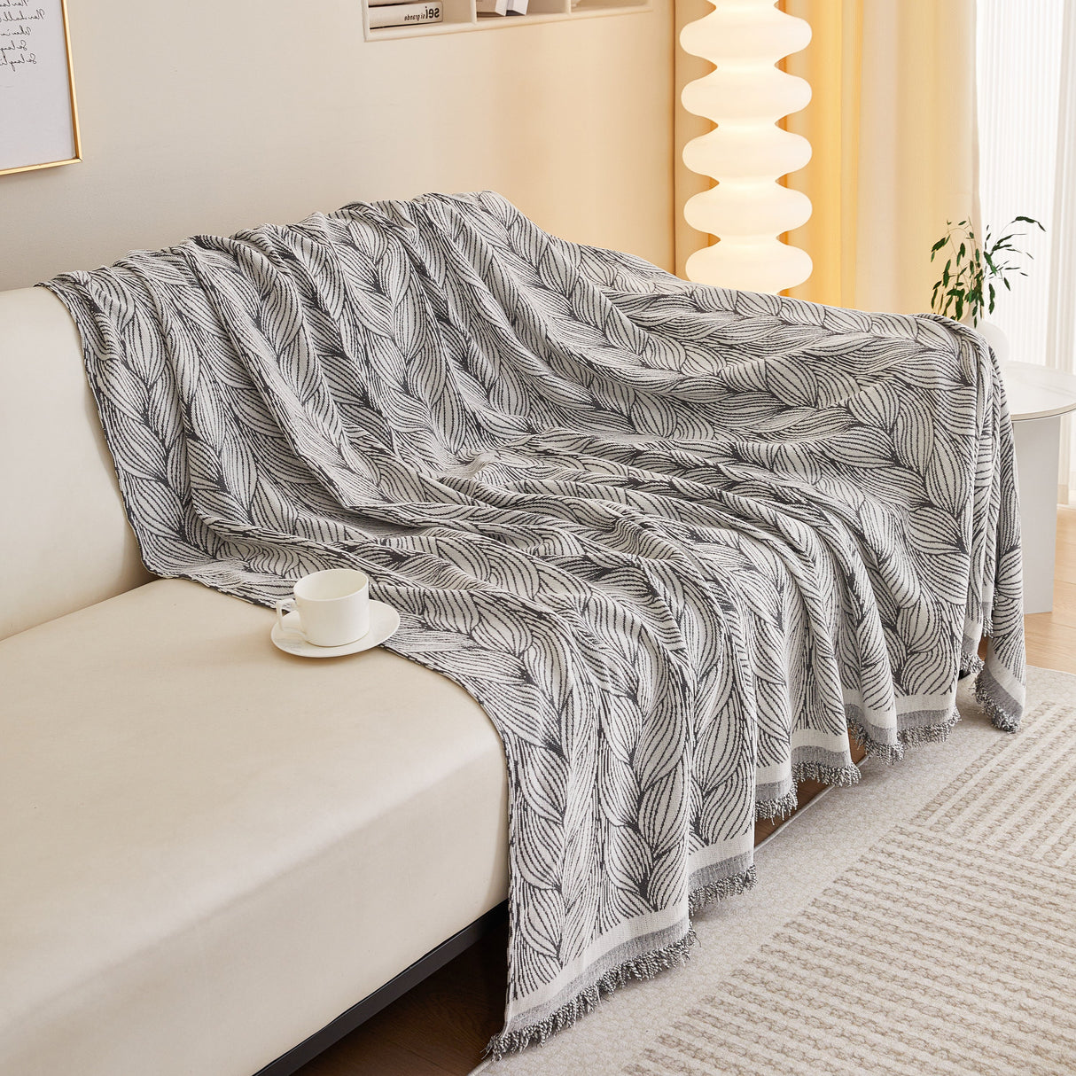 Leaf Universal Furniture Protector Chenille Couch Cover, Large Couch Cover Blanket for Couch Sofa
