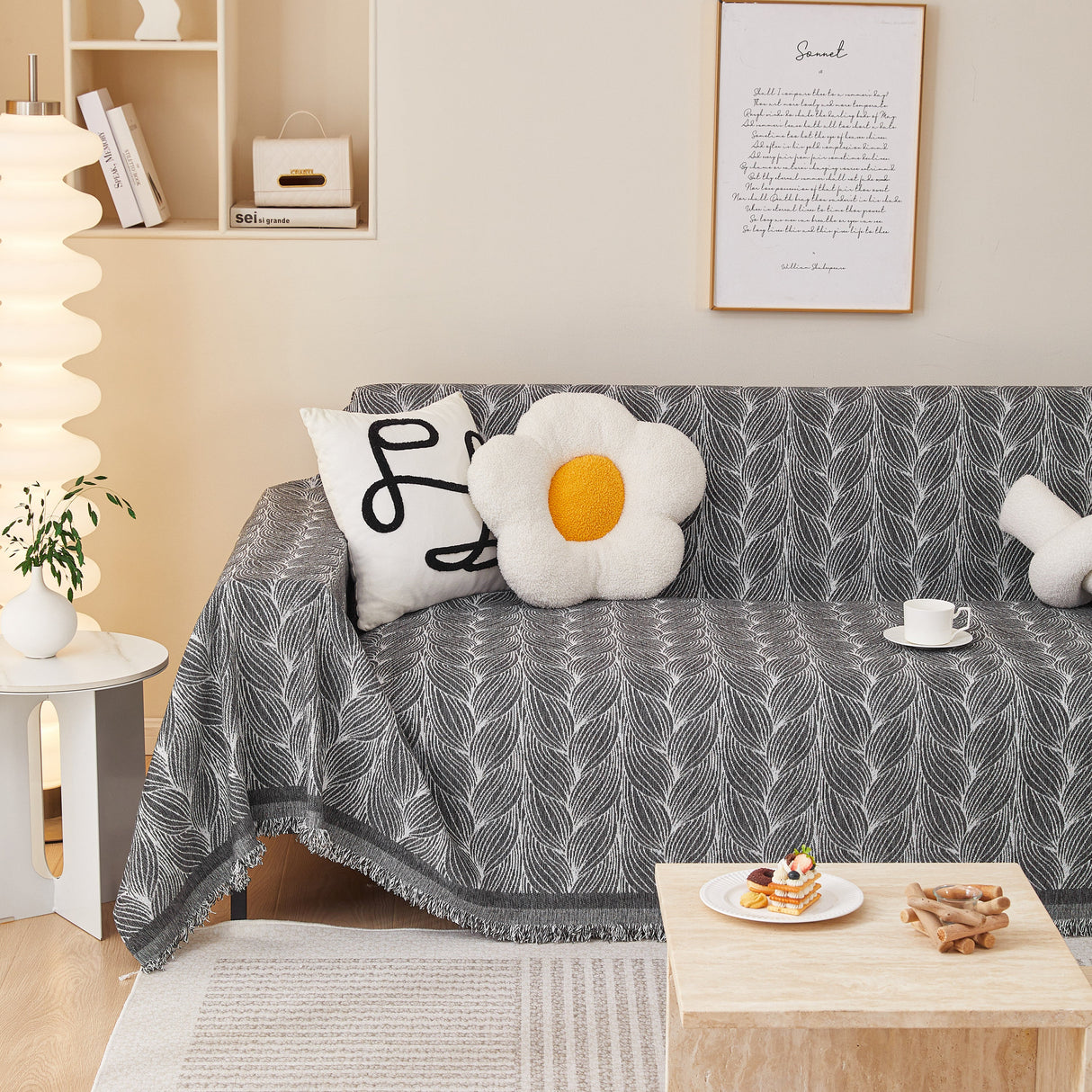 Leaf Universal Furniture Protector Chenille Couch Cover, Large Couch Cover Blanket for Couch Sofa