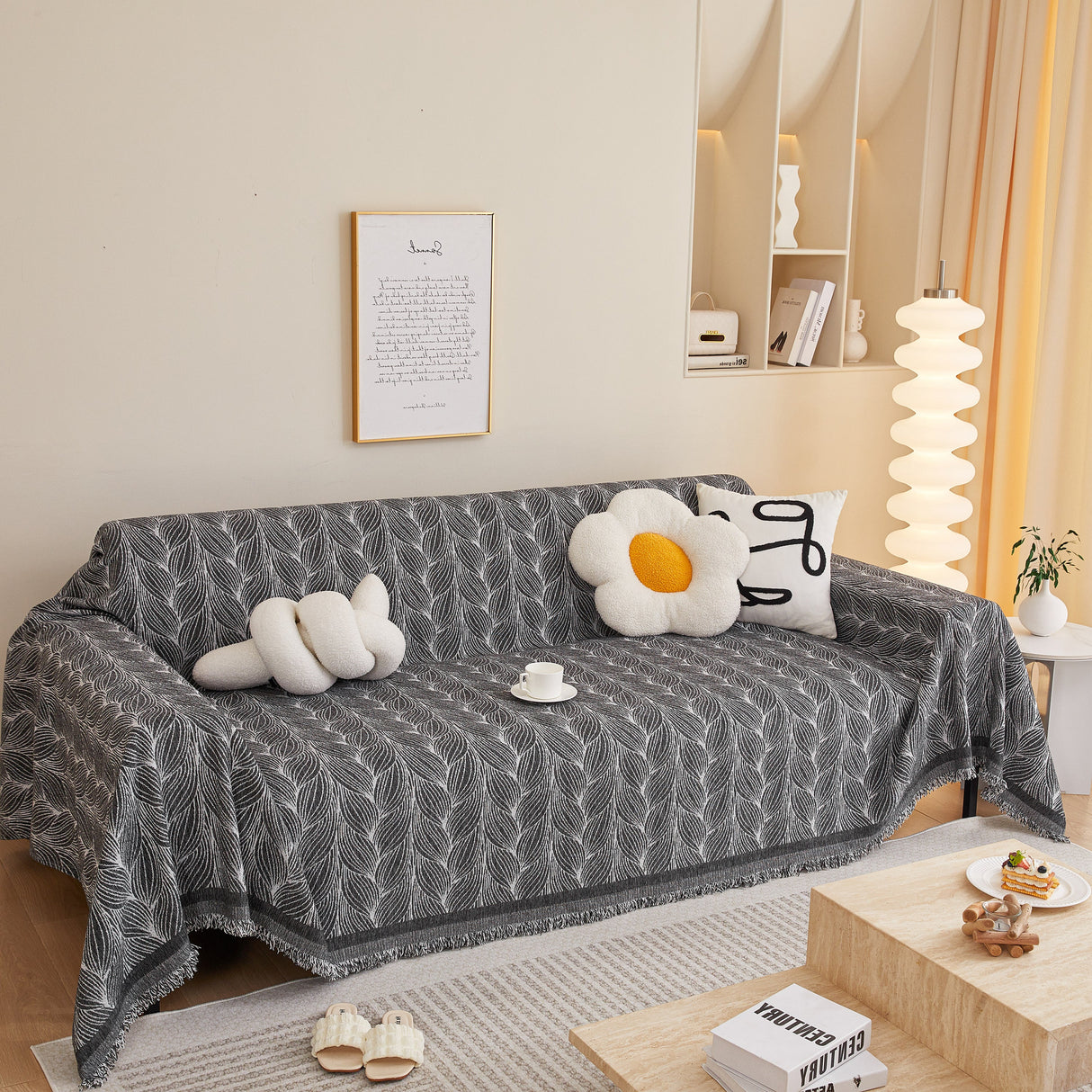 Leaf Universal Furniture Protector Chenille Couch Cover, Large Couch Cover Blanket for Couch Sofa